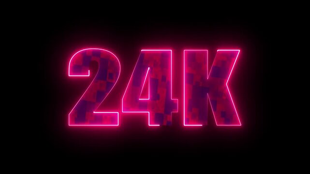 24k glowing neon pink typography, futuristic digital milestone number design for online subscribers, community growth and social media celebration