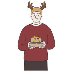 Happy man get a christmas gift