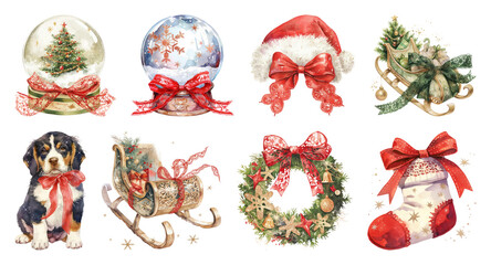 PNG Festive holiday decorations with charm, element set on transparent background