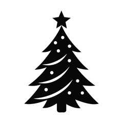 Stylized silhouette christmas tree decoration with star and ornaments festive holiday icon