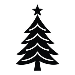 Classic black silhouette of a decorated christmas tree with star for festive holiday celebrations