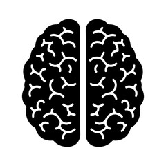 Simple black glyph icon of a human brain.