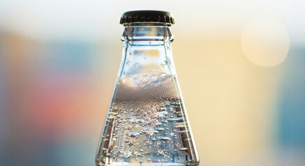 Close-up of a Sparkling Glass Bottle with Star-Shaped Bubbles.