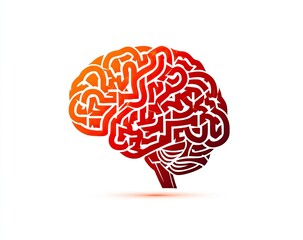 Abstract brain graphic, red and orange gradient, intricate maze-like design