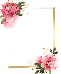Naklejka premium Elegant gold frame adorned with pink peonies. Perfect for invitations or cards.