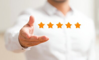 Hand offering five orange stars