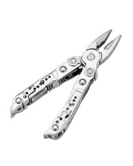 Detailed Technical Illustration of Silver Multitool Pliers on Transparent Background