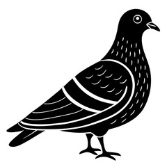 Linocut style illustration of a pigeon with bold outlines and a graphic artistic feel perfect for vintage or urban themes