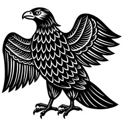 Linocut style illustration of a majestic eagle in flight featuring bold lines and a graphic artistic aesthetic for design projects