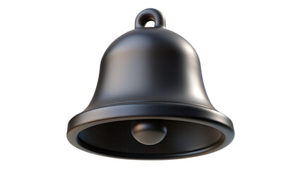 3d illustration of a single, dark, metallic bell with a clapper inside, isolated on a transparent background, ready for use in various designs