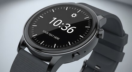 Sleek Black Smartwatch Displaying Digital Time on a Modern Device