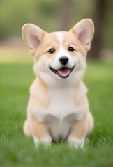 Adorable Pembroke Welsh Corgi Puppy Sitting in Grass