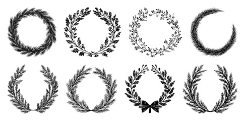 PNG Elegant laurel wreath vector set, element set on transparent background