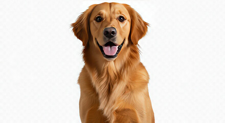 Fototapeta premium Golden retriever dog isolated on white background closeup portrait of a happy and friendly dog looking at the camera