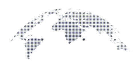 World map earth globe with dot pattern. 3d worldwide global icon, halftone pixel texture, isolated worldmap. Vector international business, travel abstract political concept