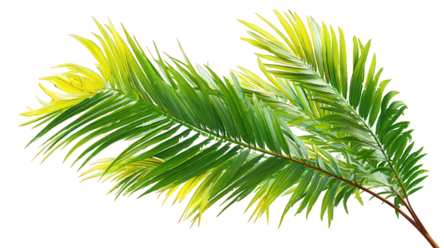 Green and Yellow Palm Fronds on Black Background