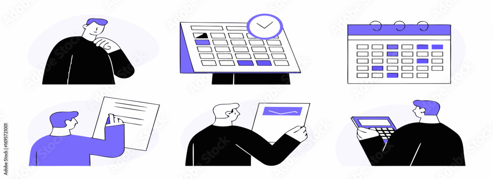Poster Businessman analyzing data charts and planning strategies using digital devices in a modern workspace.