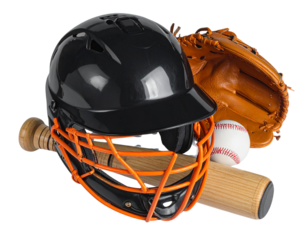Classic Baseball Catcher’s Mask – Black Body with Orange Cage Flat Lay