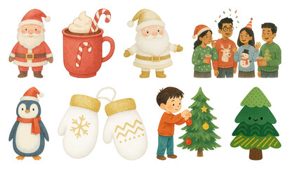 Fototapeta premium PNG Festive holiday illustrations collection, element set on transparent background