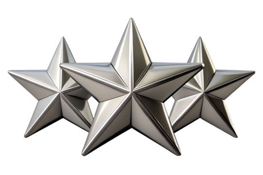 3d illustration of three silver stars isolated on transparent background
