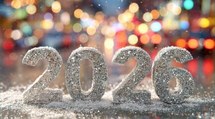 Celebrating the arrival of the year 2026 with sparkling decorations and bright lights