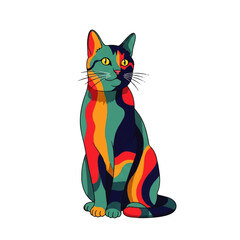 Obraz premium Colorful Cat Illustration on White Background A Vibrant Display of Feline Artistry in Abstract Forms
