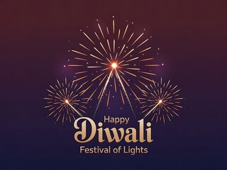 Diwali festival card design with golden text decoration and glowing fireworks in night sky