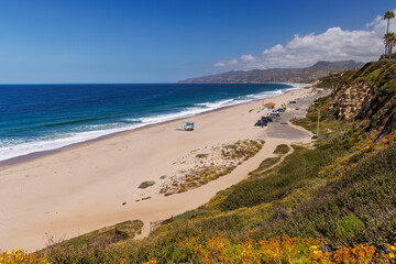 Ocean coastline in a Los Angeles with sandy beach