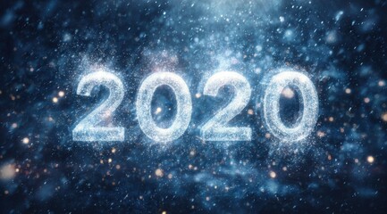 Sparkling display of the year 2020 created from shimmering particles in a dark atmosphere
