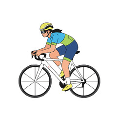 Obraz premium Flat Vector Illustration of a Woman Riding a Road Bike