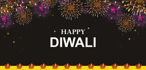 Decorated Diya for Happy Diwali festival holiday celebration of India greeting background