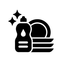 Dishwashing Icon  Soap Bottle and Clean Plates Vector
