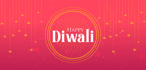 Decorated Diya for Happy Diwali festival holiday celebration of India greeting background