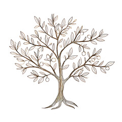 Obraz premium Elegant decorative olive tree design on black background.