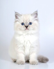 Cream-colored kitten with blue eyes, sitting