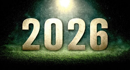 2026 year, illuminated on grassy field