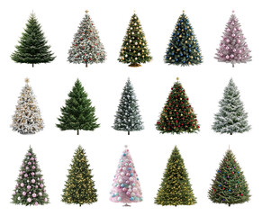 PNG Diverse festive Christmas trees collection, element set on transparent background