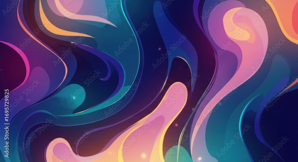 Poster an abstract, flowing design featuring vibrant colors, creating a dynamic visual effect.