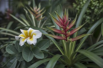 Fototapeta premium White yellow flower red heliconia image