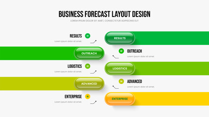 Digital Launch Slide Template Vector Illustration. Enterprise Showcase Five Step Infographic Presentation Layout. Financial Performance 5 Option Diagram Frame Design.