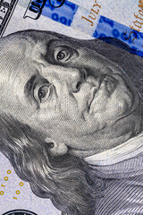 Close up of new hundred dollar bill. American cash dollars close-up , a large amount of cash American dollars in cash paper bills