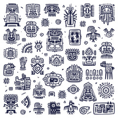 Maya Civilization Symbols and Primitive Traditional Sign Vector Set