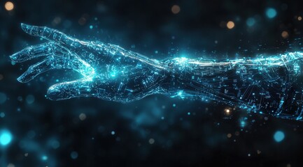 Futuristic Digital Illustration of a Glowing AI Hand in a Cybernetic Style