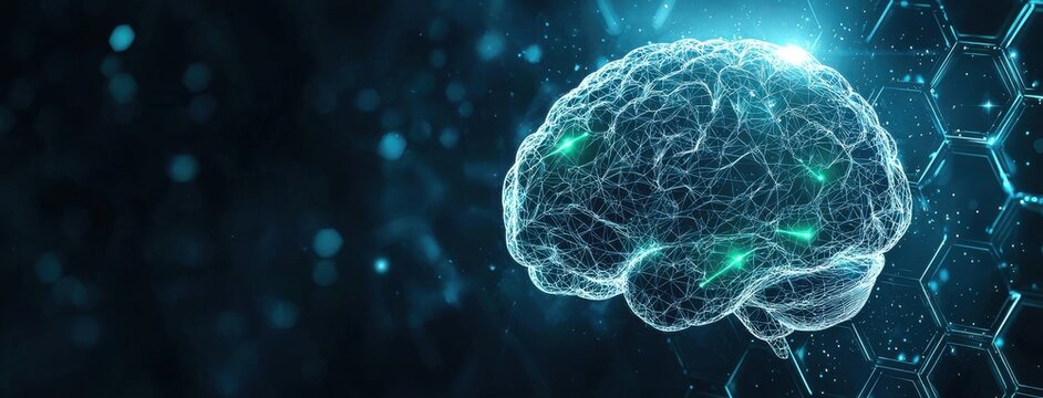 Digital representation of a brain with neural networks and glowing futuristic design