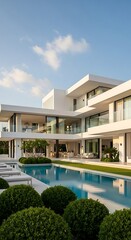 Fototapeta premium Modern Mansion with Pool and Landscaping.