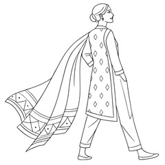 Woman in salwar kameez with dupatta walking