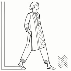 Woman in salwar kameez walking near frame
