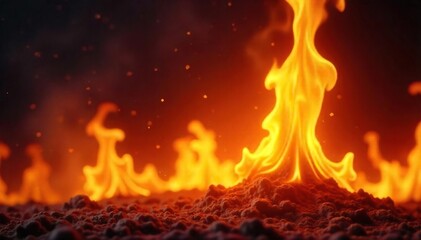 Intense Orange and Yellow Flames A Close-Up of Fiery Heat and Flickering Light, Perfect for Energy, Passion, and Danger Themes