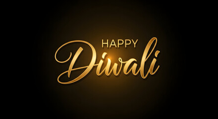 Golden happy diwali calligraphy on black background with bokeh lights