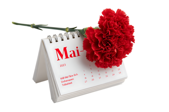 Red carnation on calendar for Labor Day, May 1st.